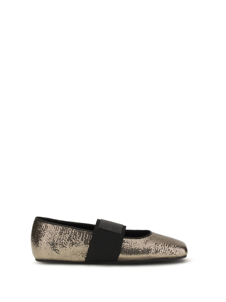 Ballerina Shoes Sliced Square Bronze Leather Upper Calf