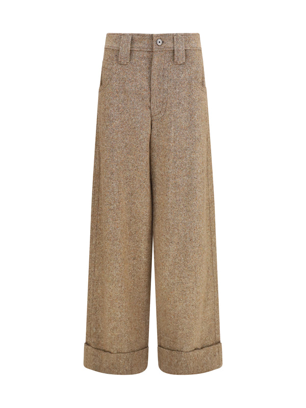 Tailored Wool-Blend Pants Olive Merino Wool (ovis Aries) Trousers