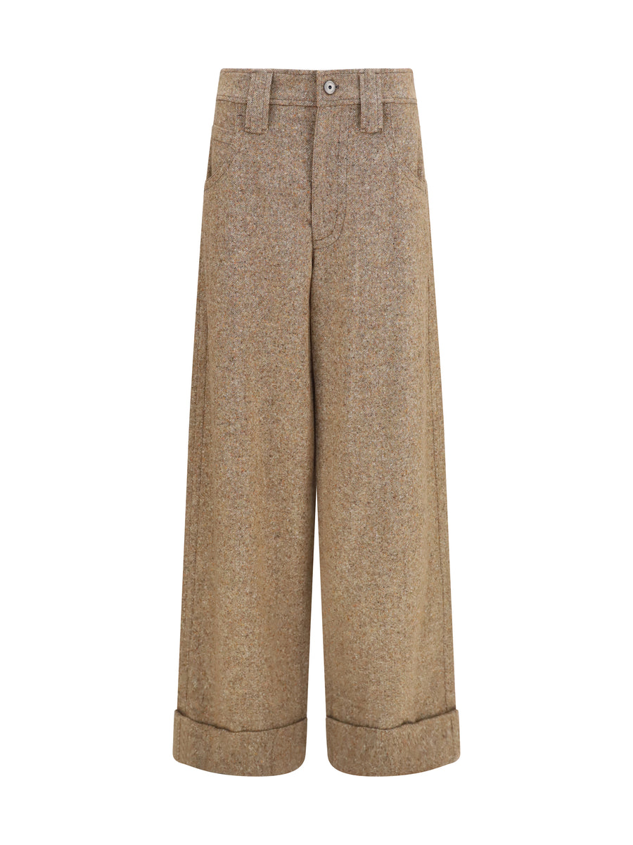 Tailored Wool-Blend Pants Olive Merino Wool (ovis Aries) Trousers