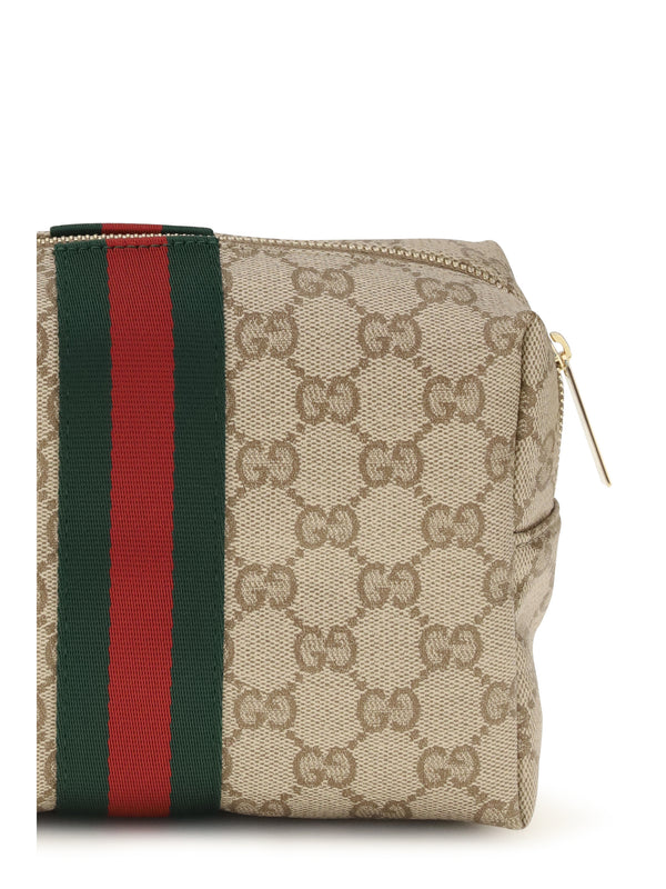 Beauty Case With Web Stripe Vin Sand Brown/dark Brown/vrv Fabric Make Up Bags