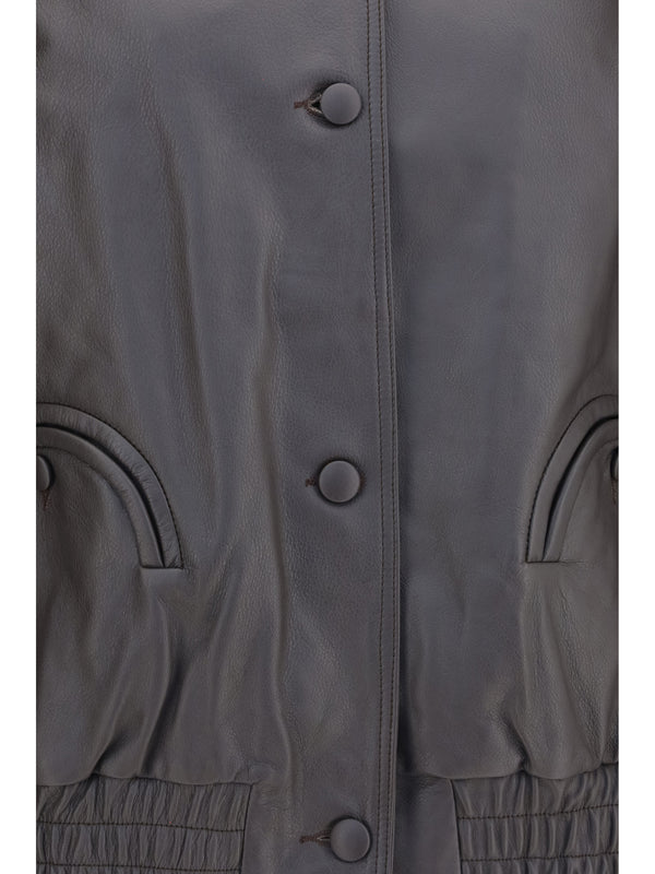 Leather Bomber Jacket Charlie Ares Ebony Lambskin (ovis Aries)