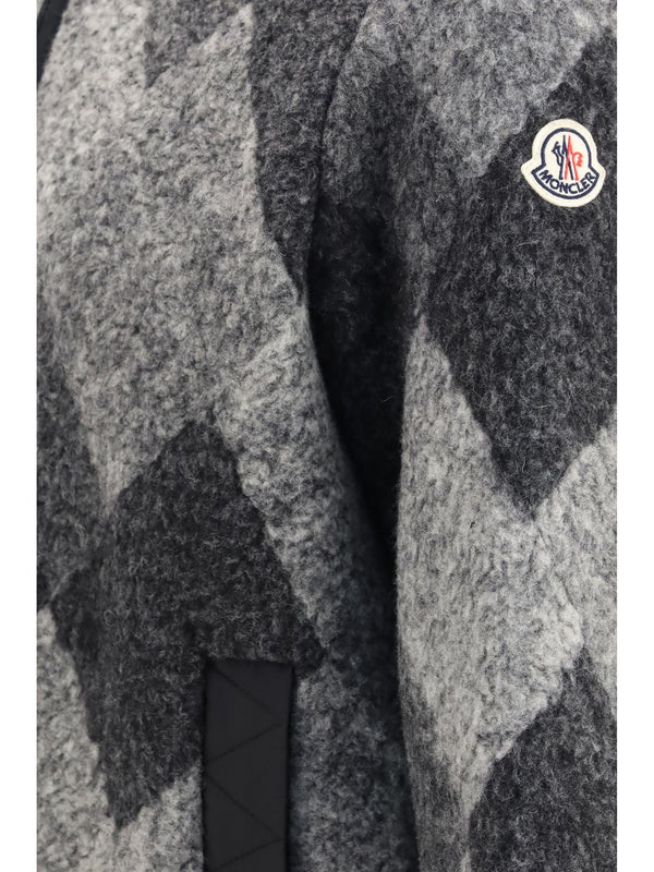 Wool Blend Zip Cardigan With Diamond Pattern Black Fleece Sweatshirts