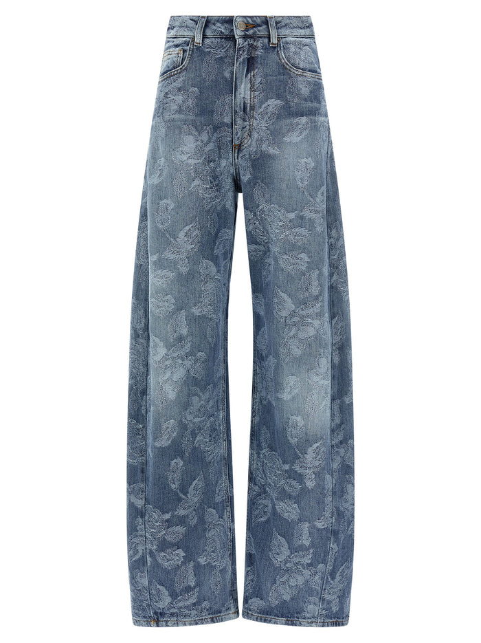 Jacquard flower jeans Blue Cotton