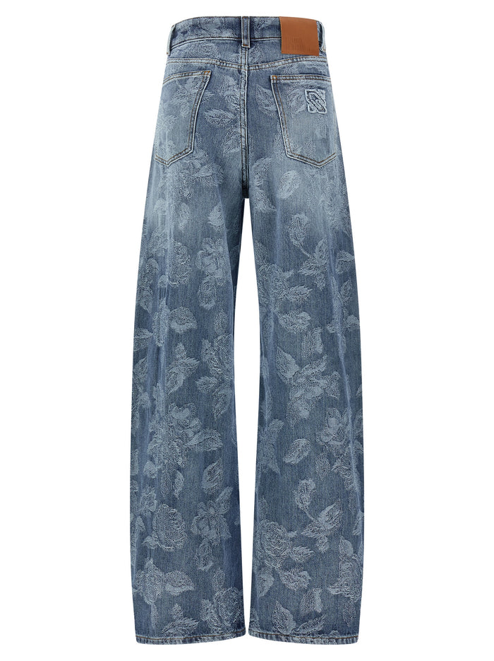 Jacquard flower jeans Blue Cotton