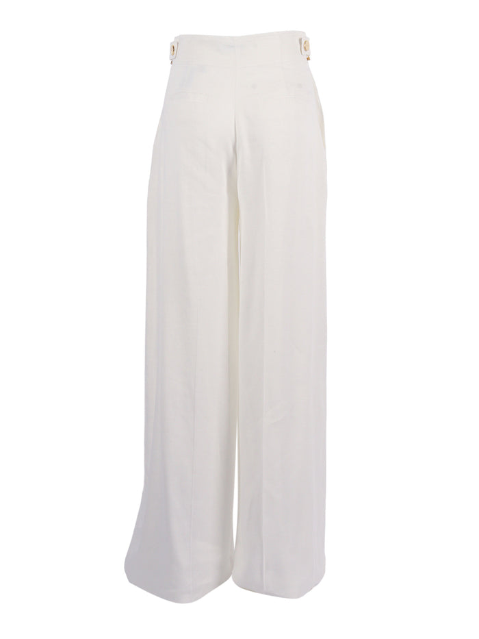 Trousers White Linen Viscose Elastane