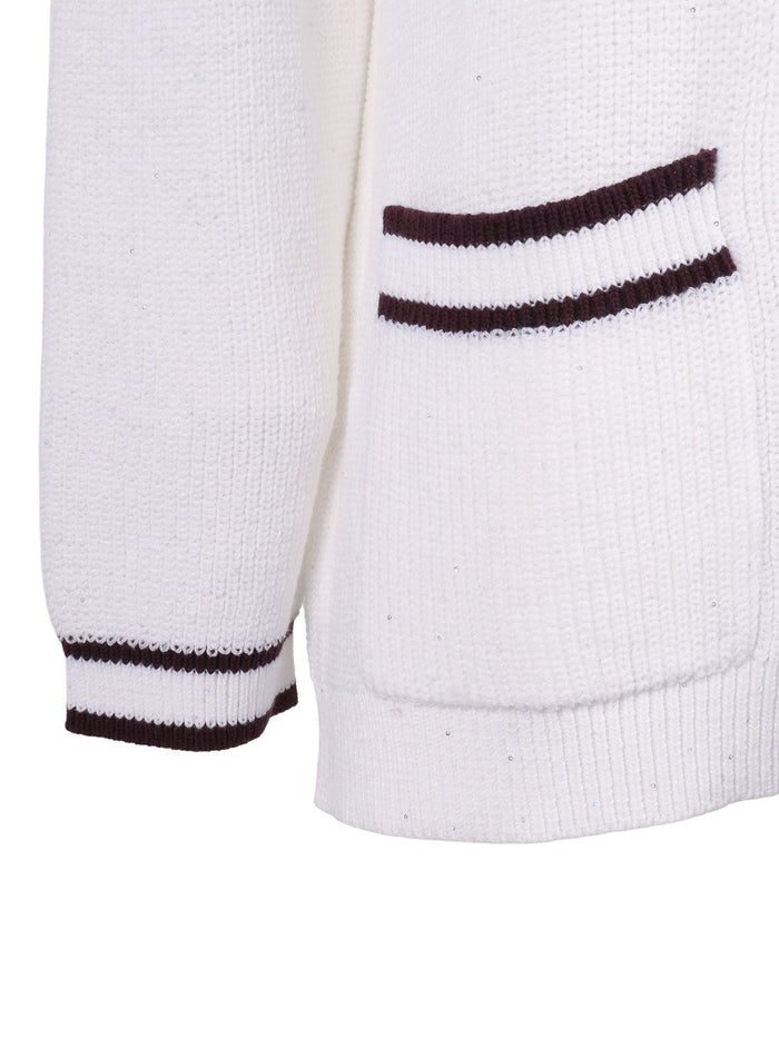 Pannocchia Cardigan With Contrast Trim White Cotton Polyester
