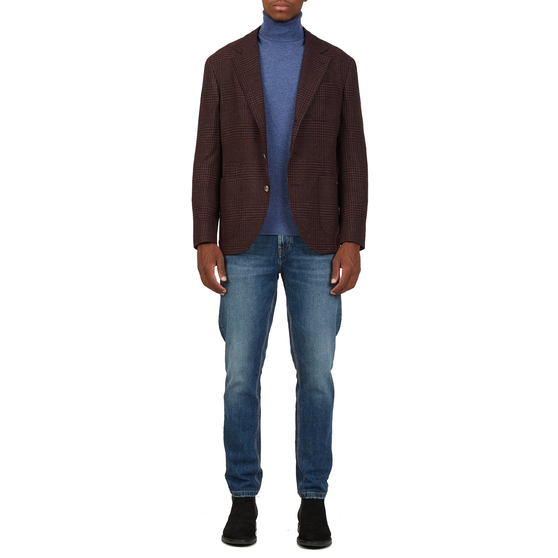 Tartan Wool Jacket Red Linen Cashmere Silk