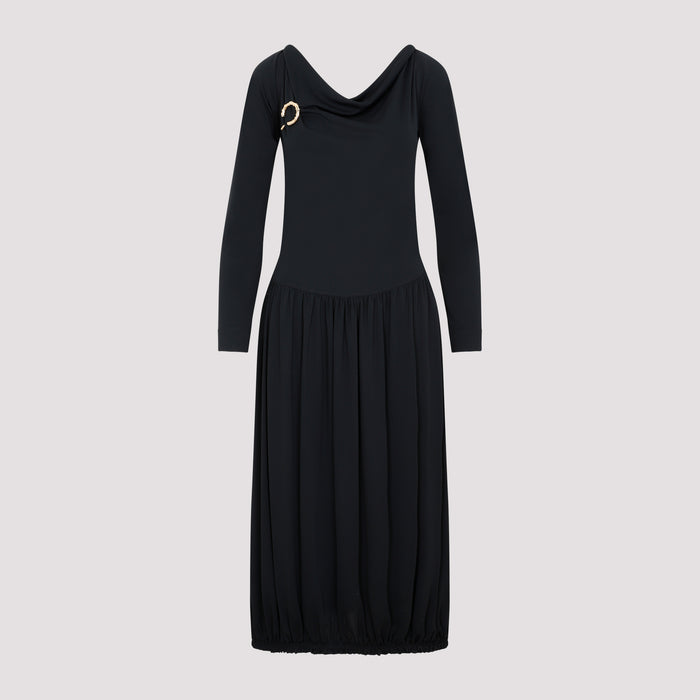 Ls Drape Midi Dress Black Polyamide Acetate