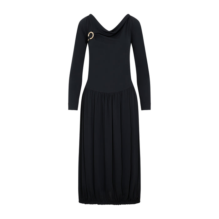 Ls Drape Midi Dress Black Polyamide Acetate
