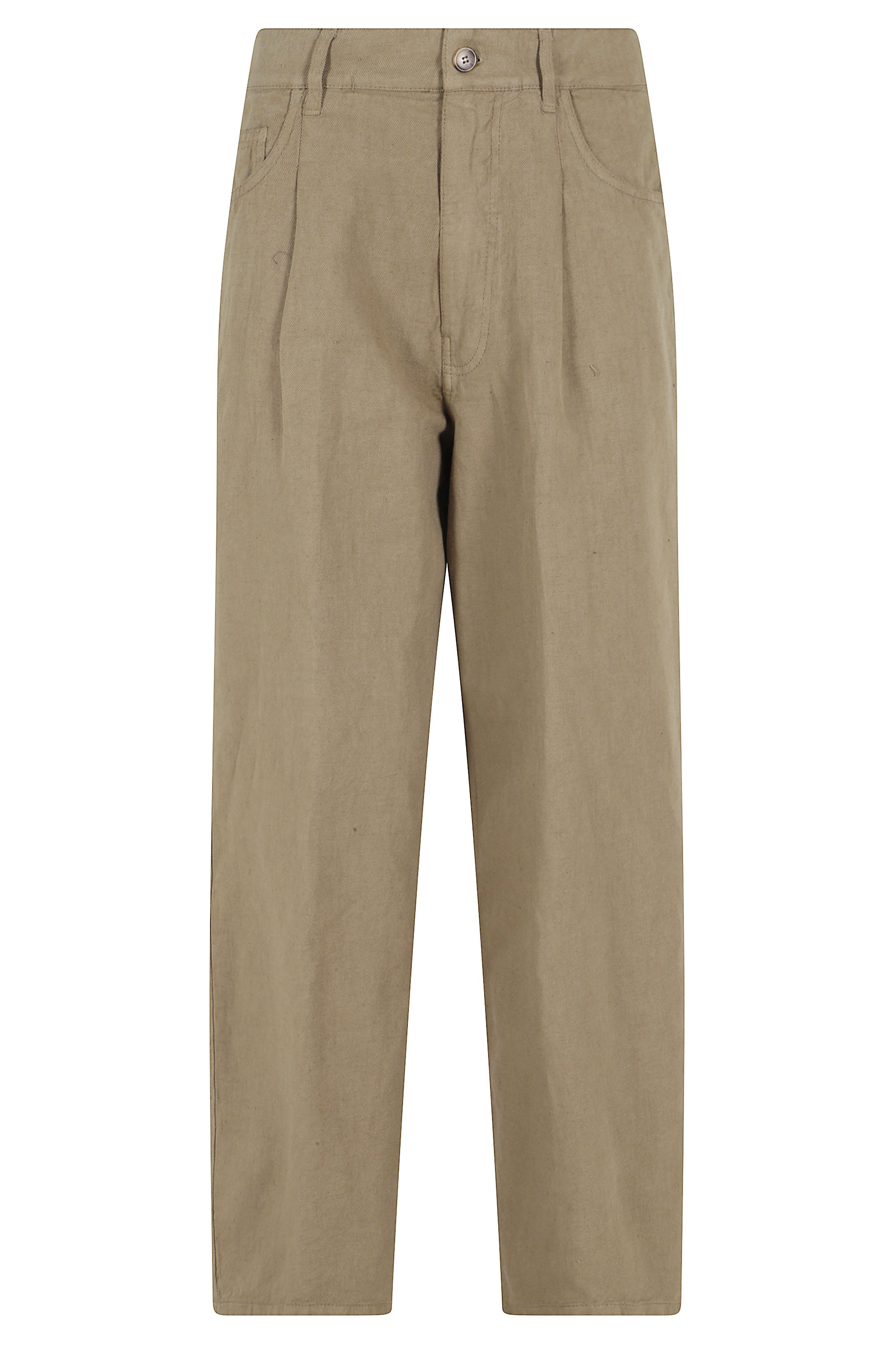 Pantalone Barrel Brown Cotone Lino Pantaloni