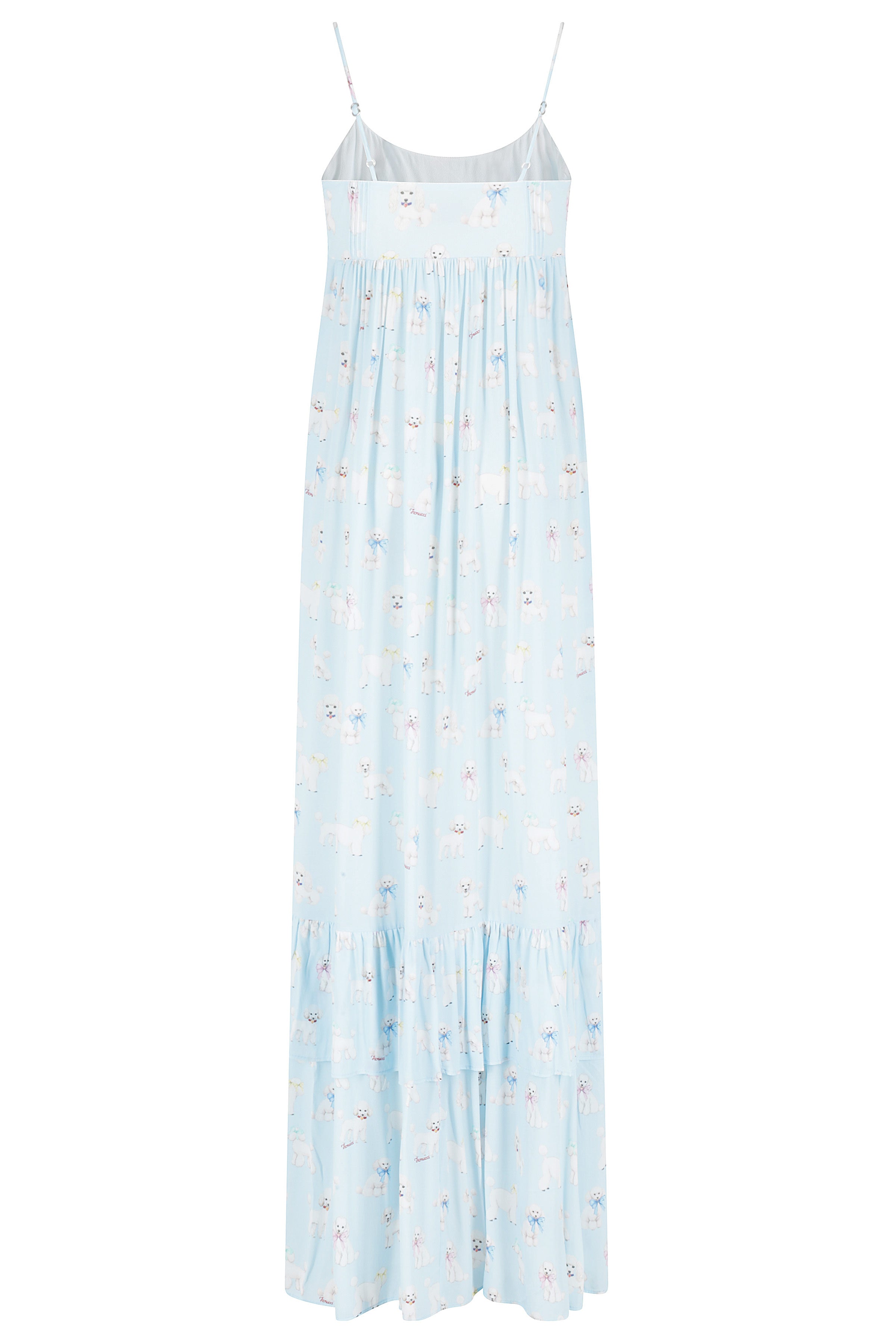 Poodle Print Ruffled Maxi Dress Blue Viscosa Abito