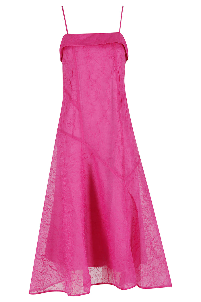 Shibori Organza Long Asymmetric Dress Pink & Purple Recycled Polyester Abito