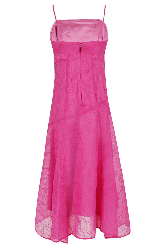 Shibori Organza Long Asymmetric Dress Pink & Purple Recycled Polyester Abito