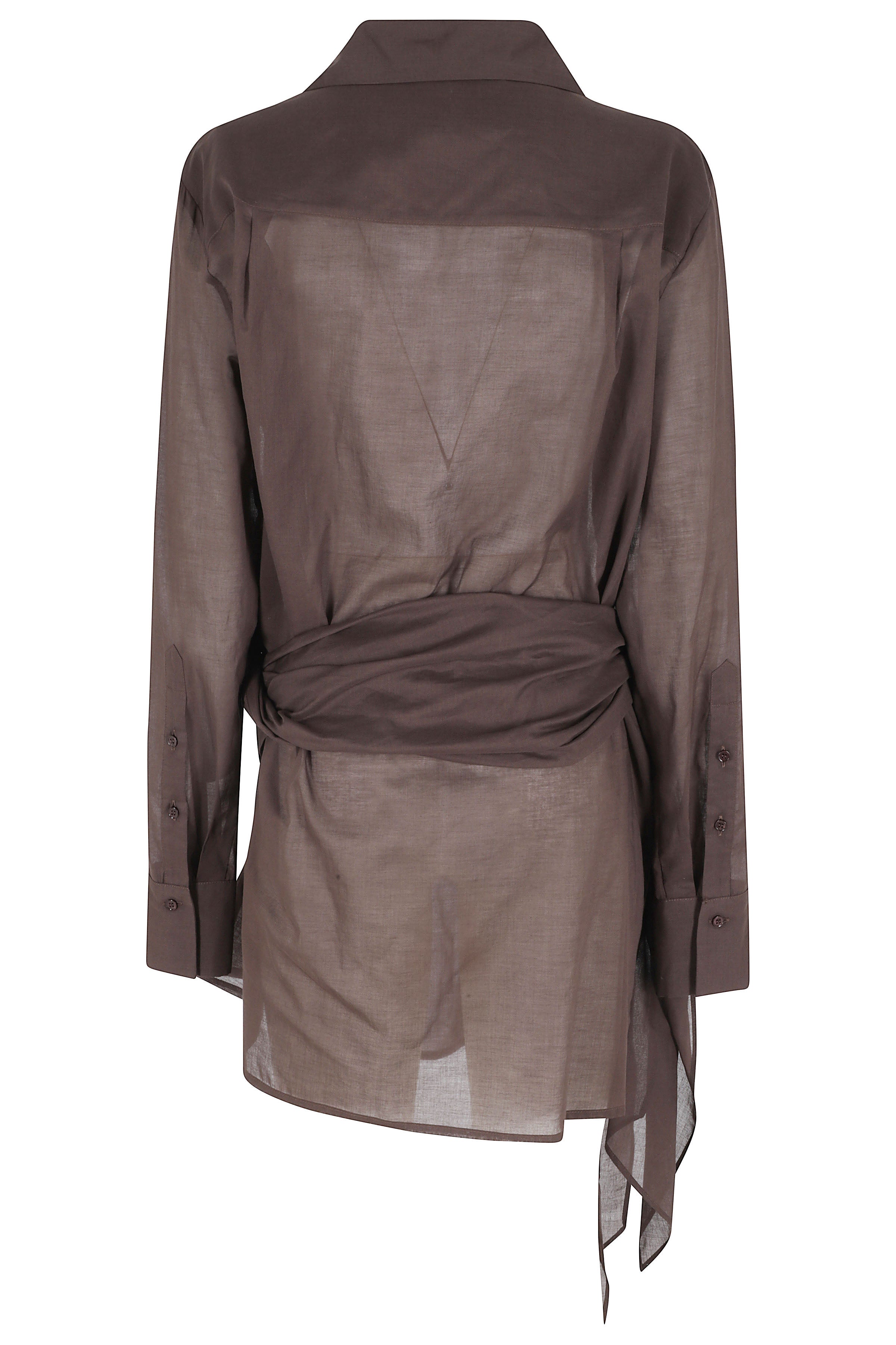 Abito Corto Con Nodo Mussola Di Cotone Brown