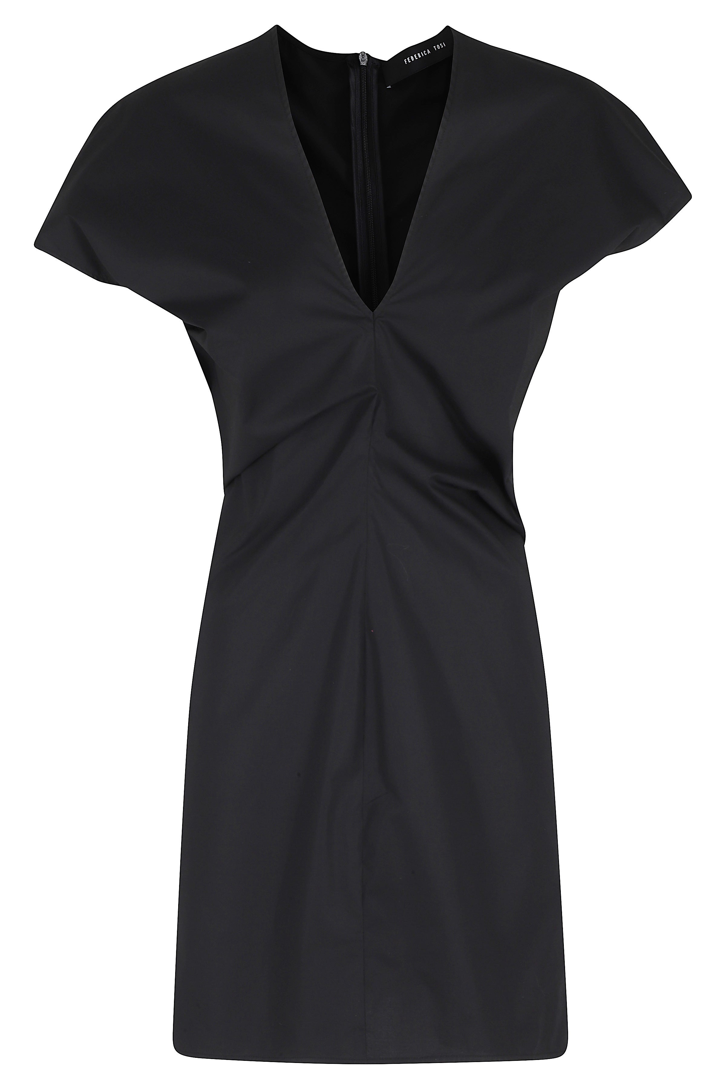 Abito Corto Scollo V Popeline Black Cotone Elastan