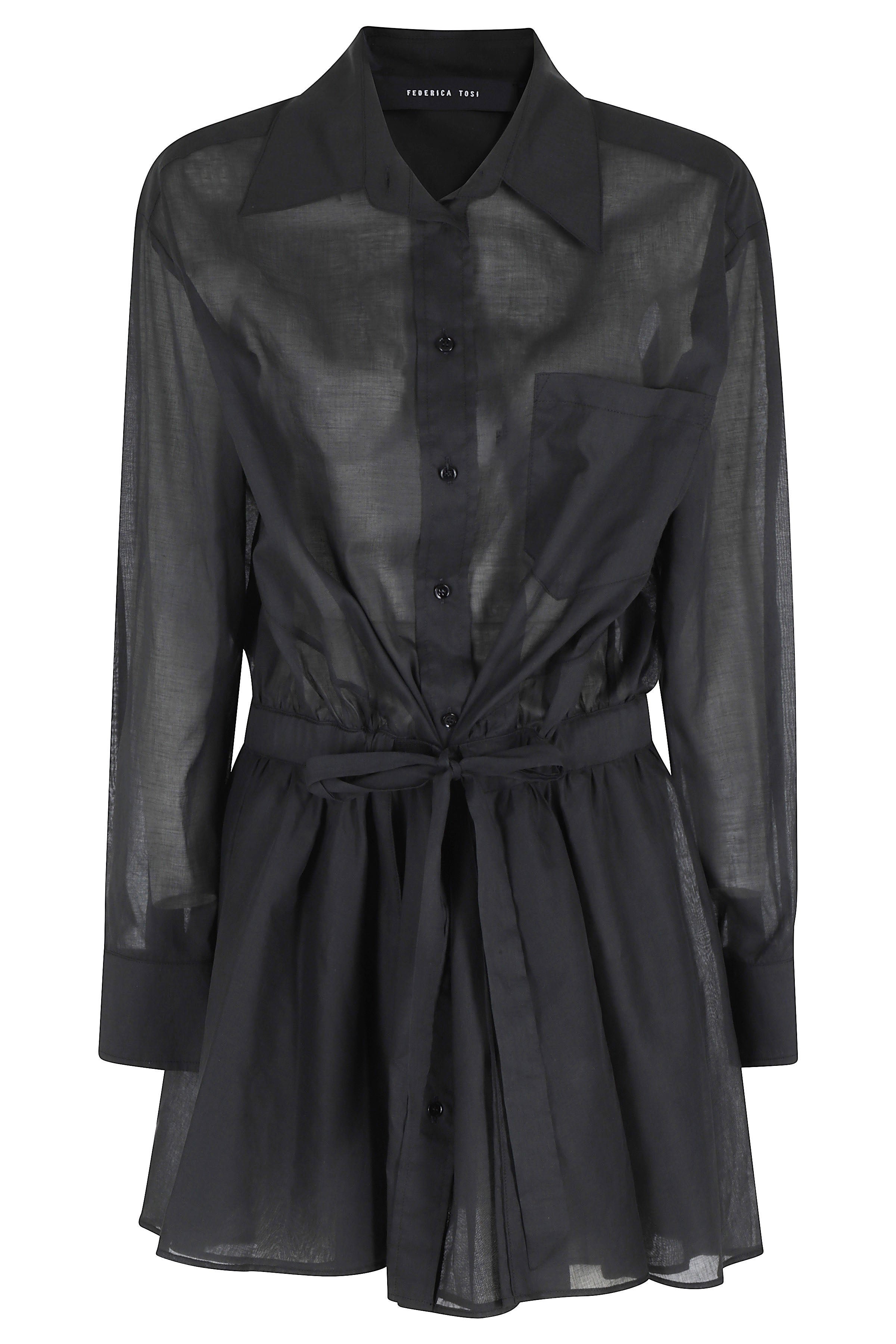 Abito Corto Allacciatura A Camicia Mussola Di Cotone Black