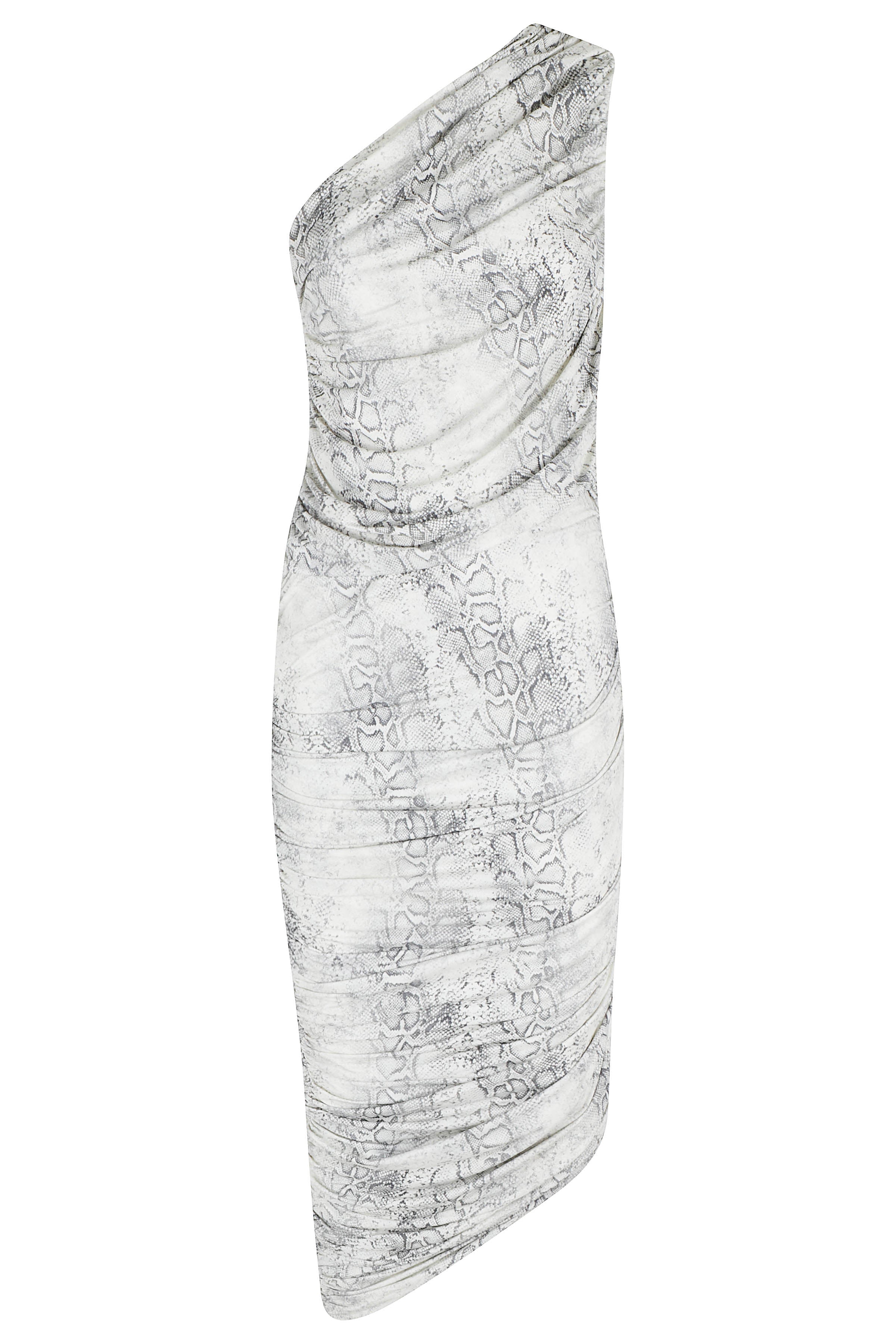 Abito Lungo Monospalla Drappeggiato Jersey Stampa Pitone Nude & Neutrals Poliammide Elastane