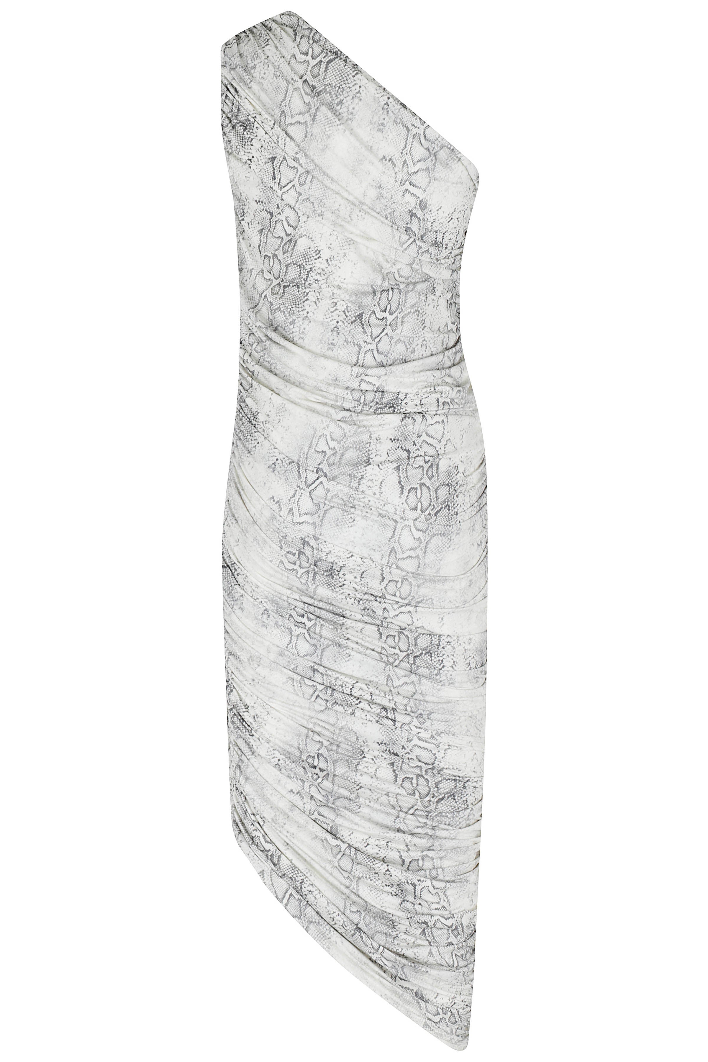 Abito Lungo Monospalla Drappeggiato Jersey Stampa Pitone Nude & Neutrals Poliammide Elastane