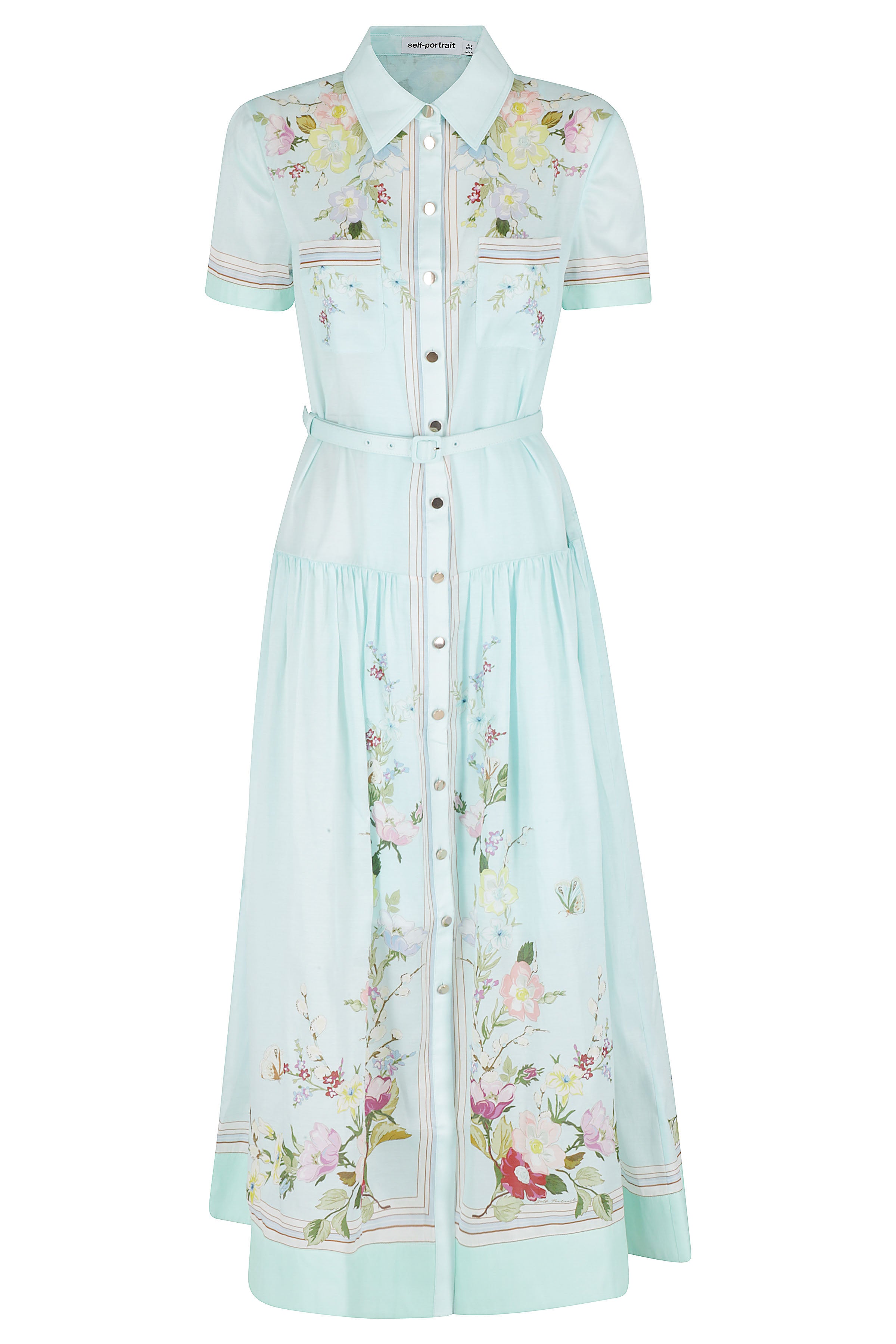Mint Floral Organza Dress Blue Cotone Seta Abito