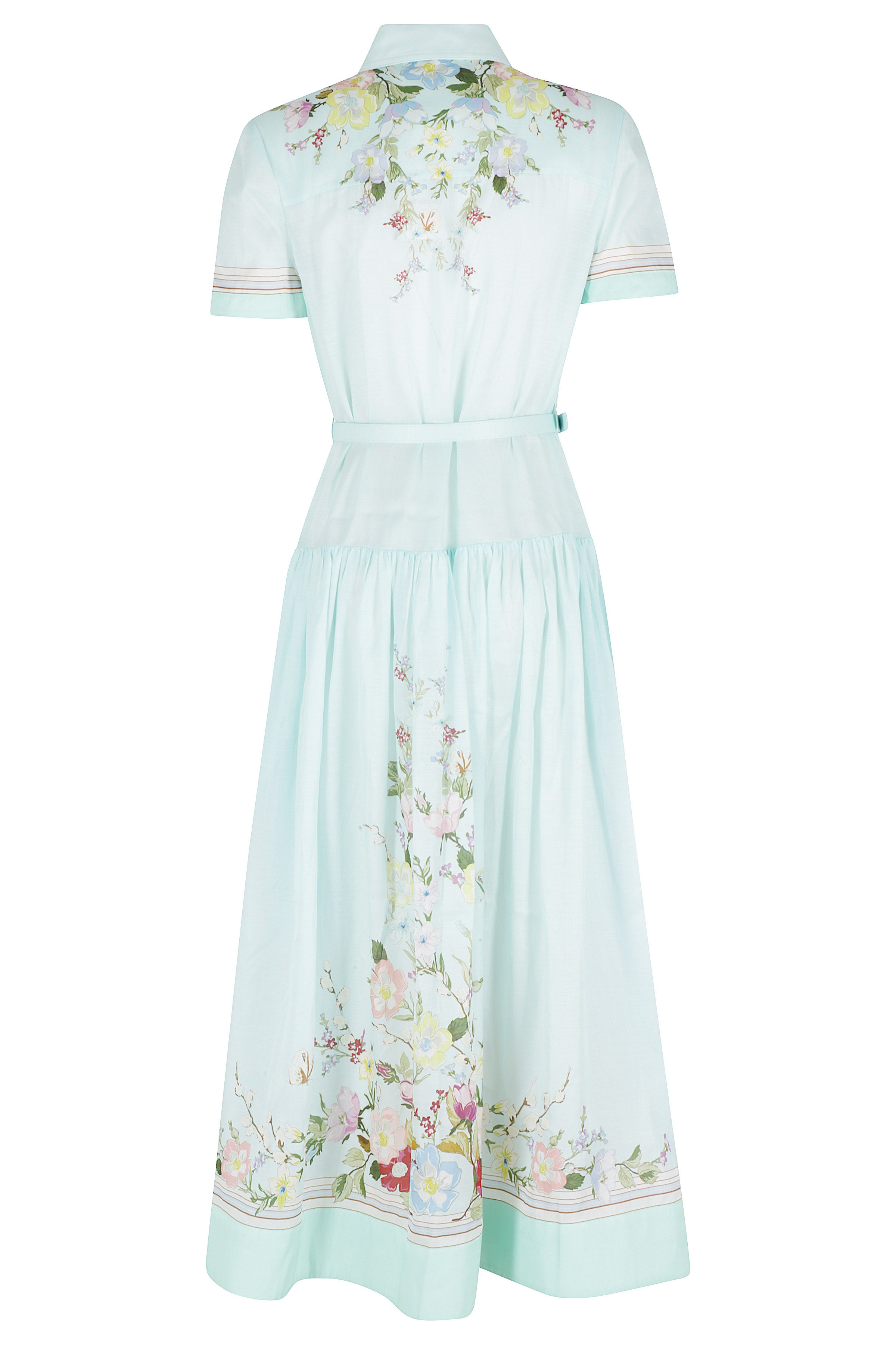 Mint Floral Organza Dress Blue Cotone Seta Abito