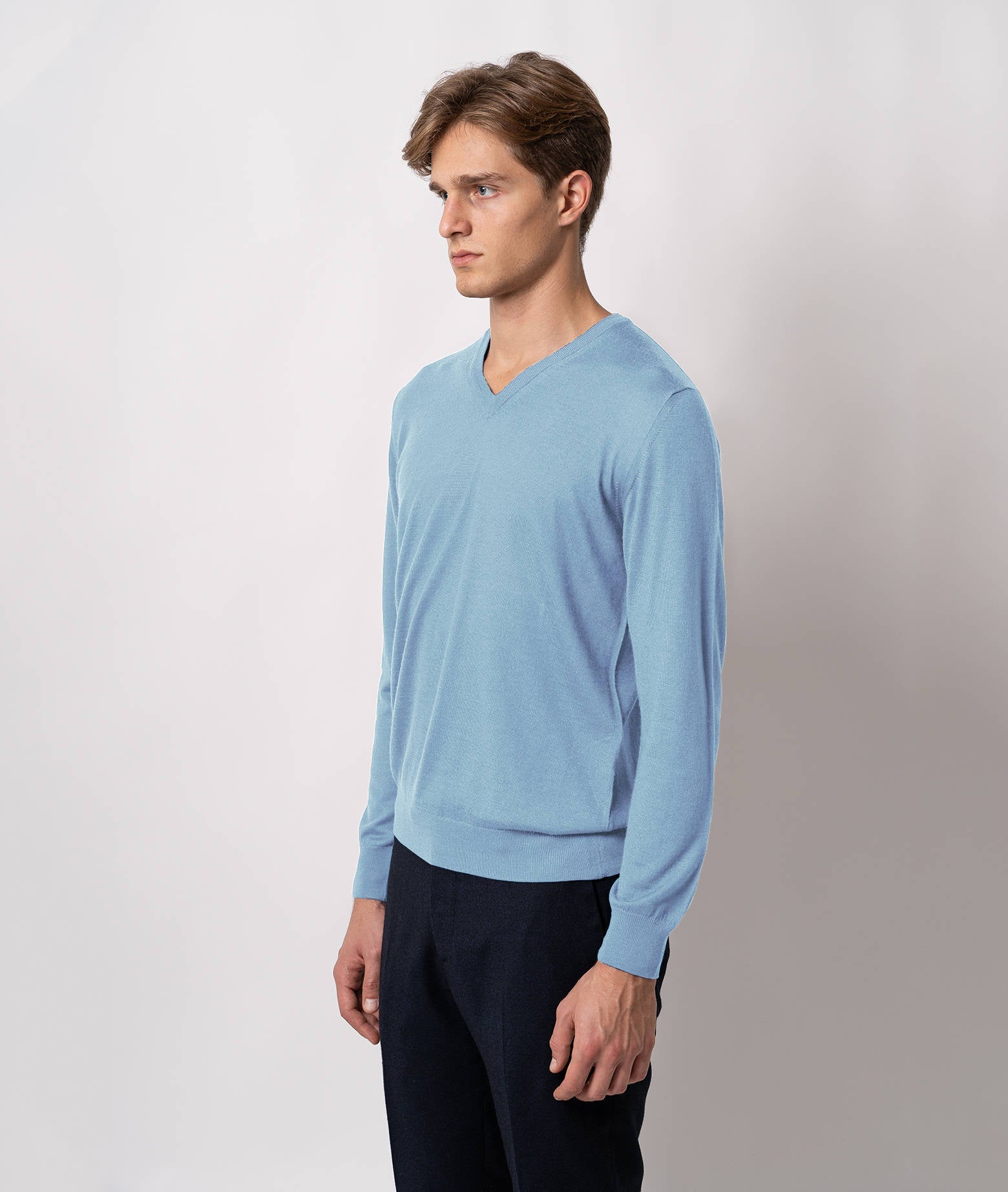 V-Neck Cashmere And Silk Sweater Alaska Navy V Neck