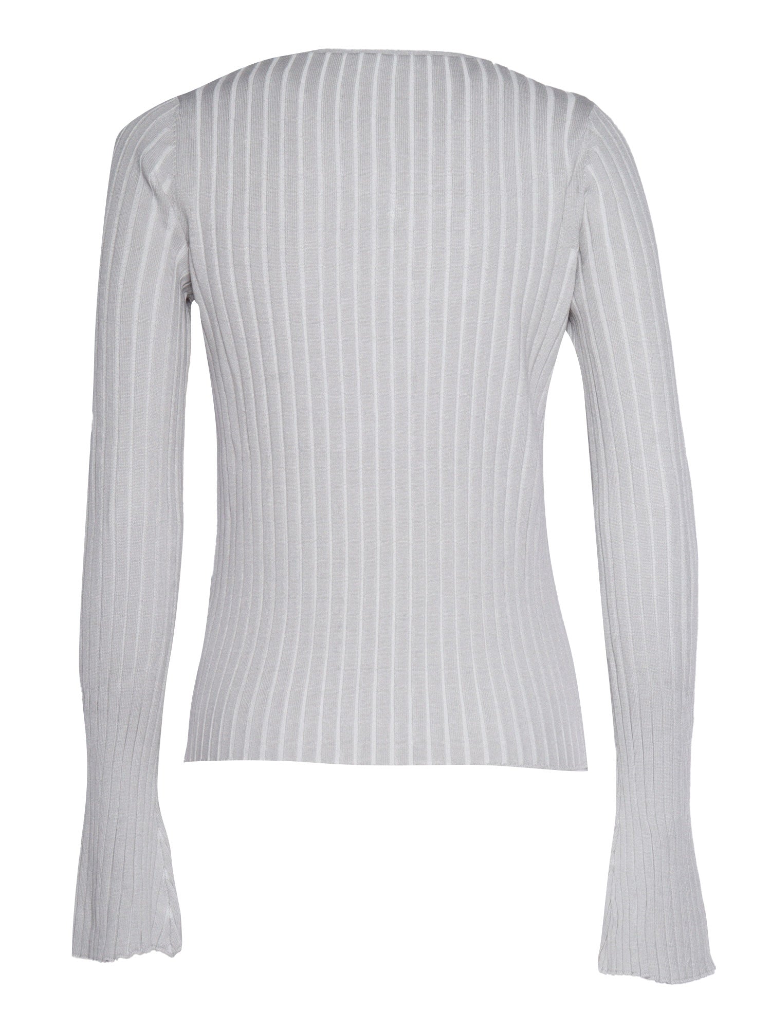 Ribbed Pullover Grey Viscose Polyamide V Neck