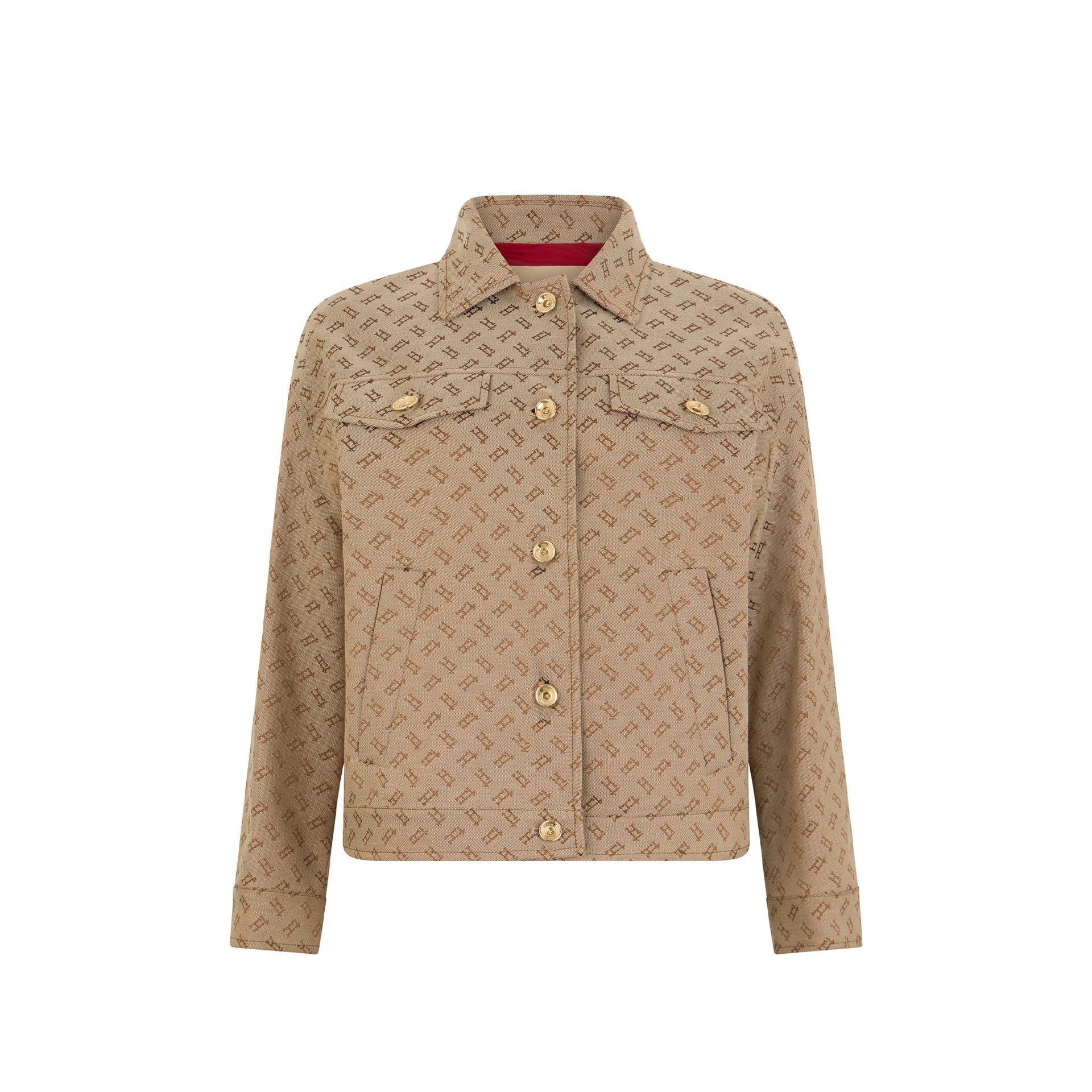 Herno All-Over Logo Jacket Brown Cotton Polyester
