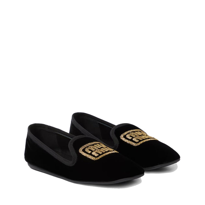 Logo Velvet Flats Black Fabric