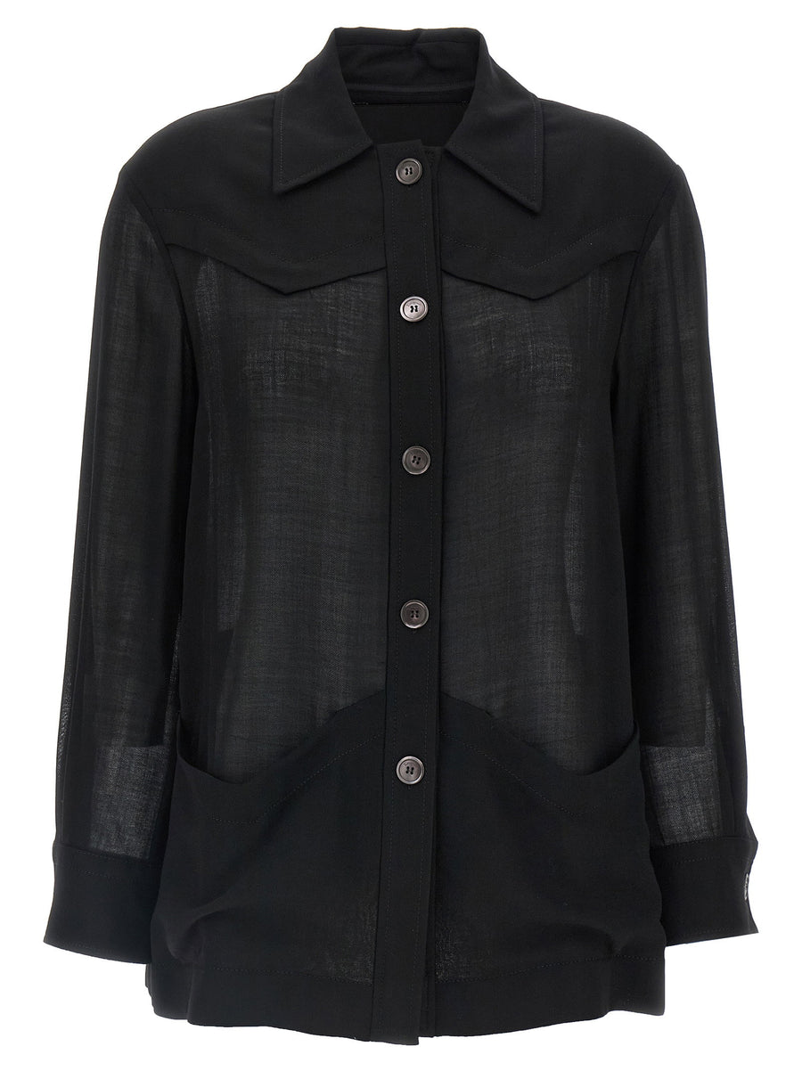 Ferragamo Semi-Sheer Wool Jacket — Black