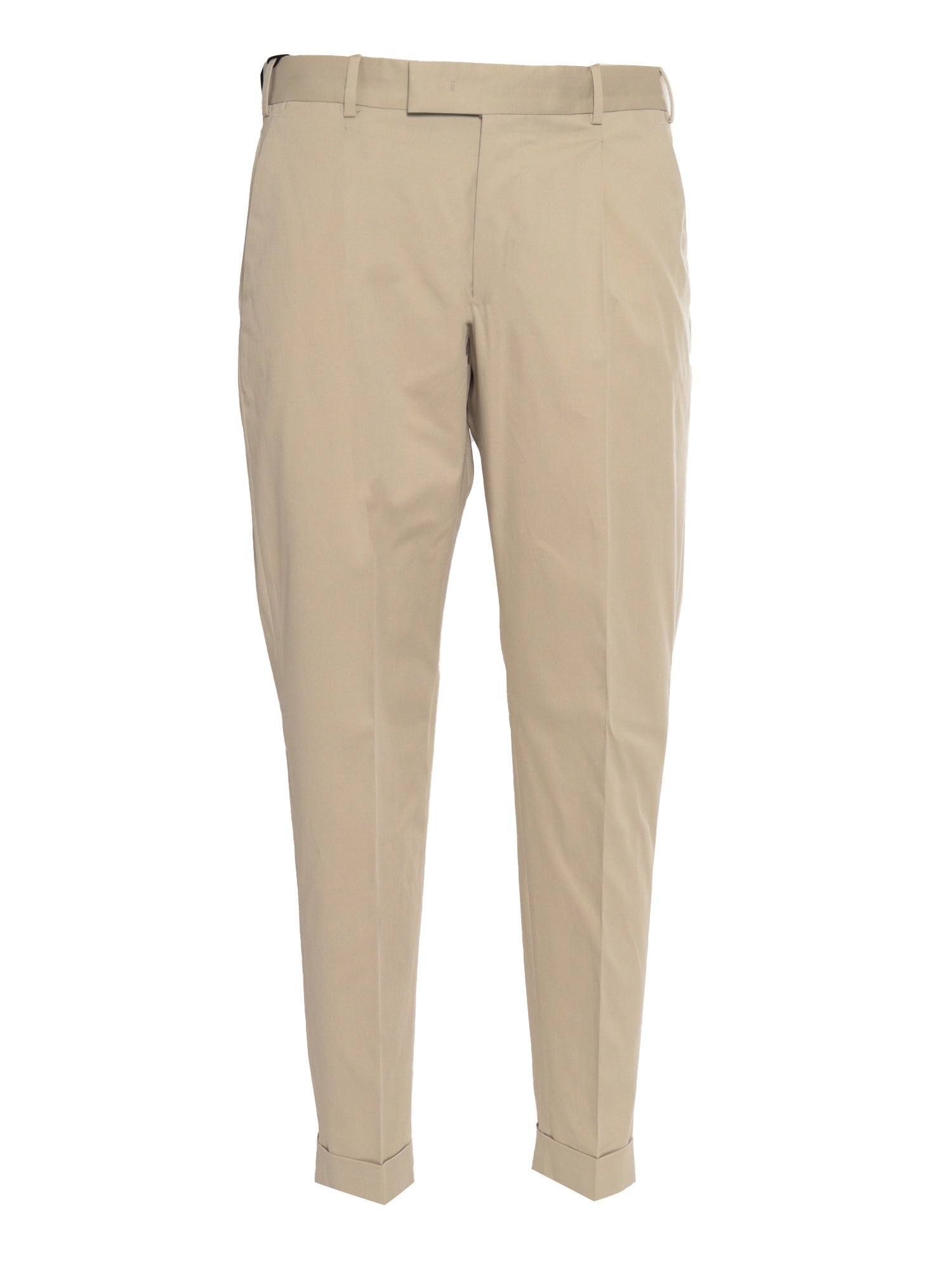 Trousers - REBEL 1 Pleat, Diagonal Pockets, Flap Back Pockets Beige Cotton Elastane Pant