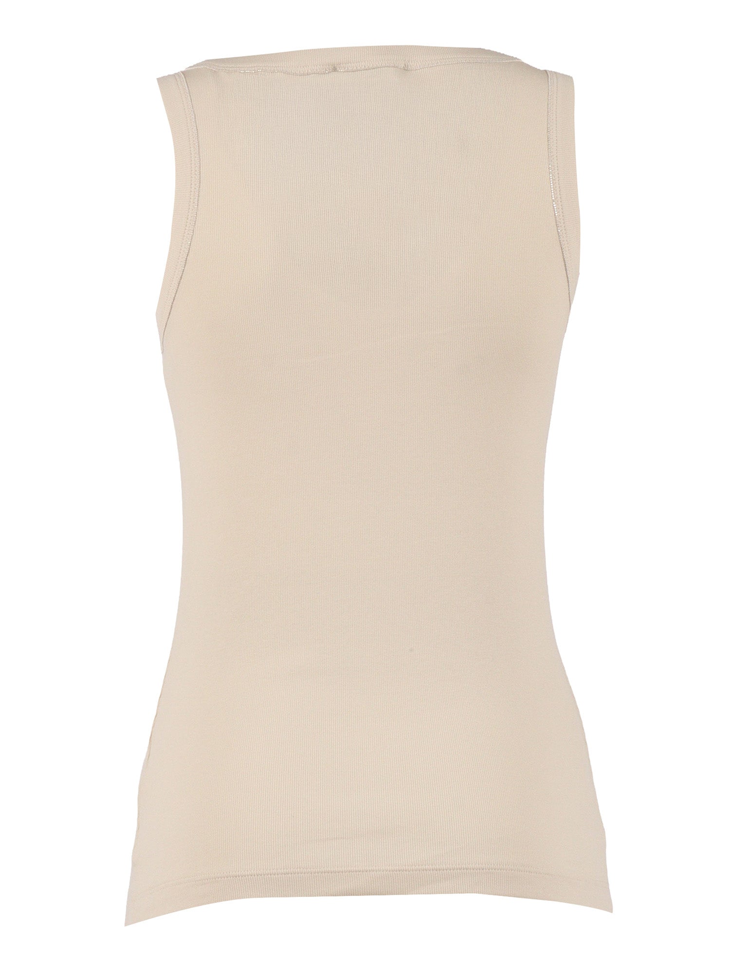 RIBBED JERSEY TANK TOP WITH FILO DIAMANTE Beige Cotton Elastane T-shirt