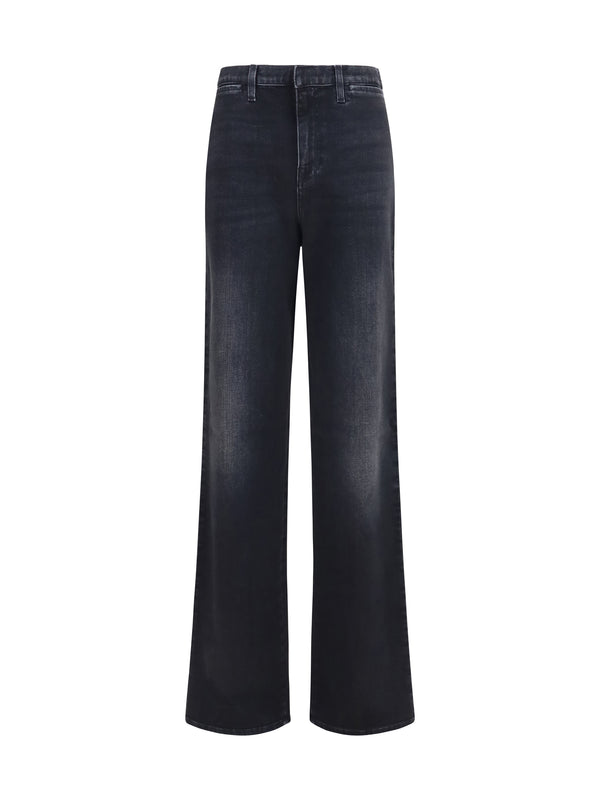 Stretch Cotton Jeans With Web Stripe Black
