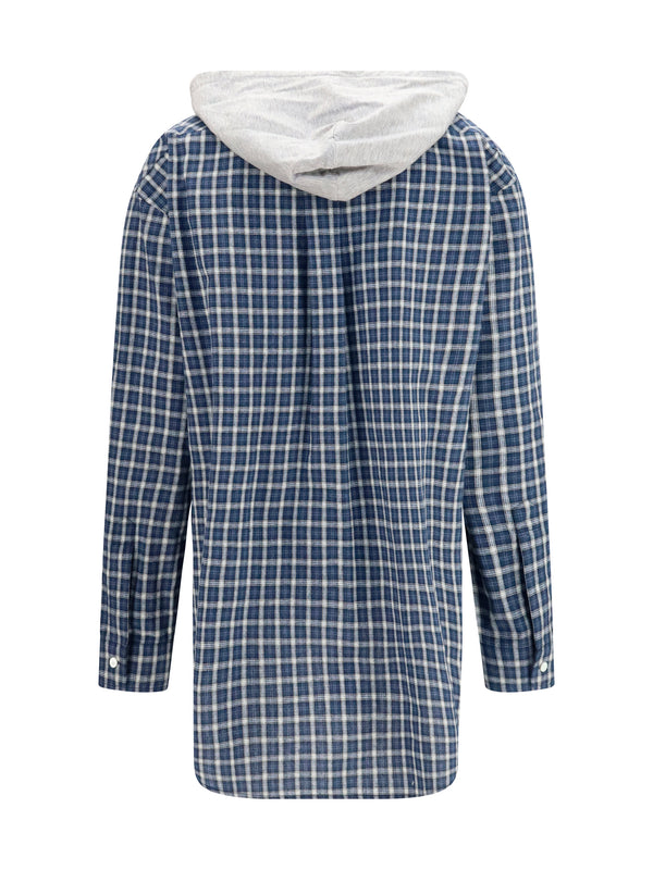 Hooded Checked Shirt Blue-White Blue/white Cotton