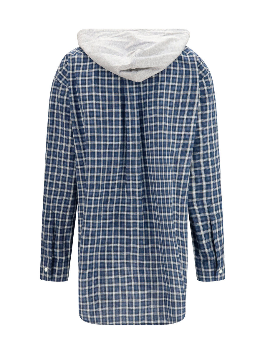 Hooded Checked Shirt Blue-White Blue/white Cotton