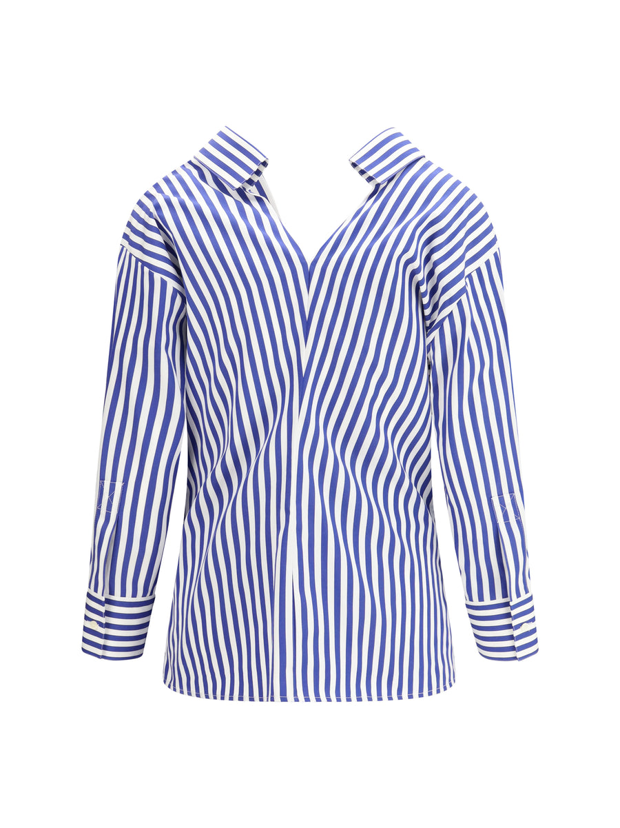 Shirt Open Cotton Electric Blue-White Blue/white