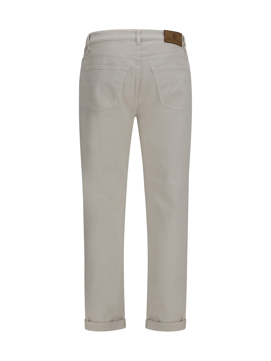 Jeans With Turn-Up Hem English White Cotton Trousers