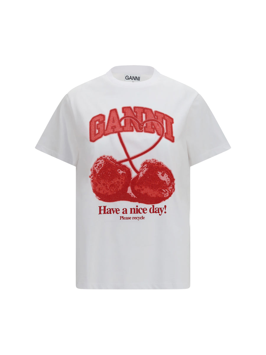 T-Shirt Cherry Print Bright White Cotton T-shirts & Jerseys
