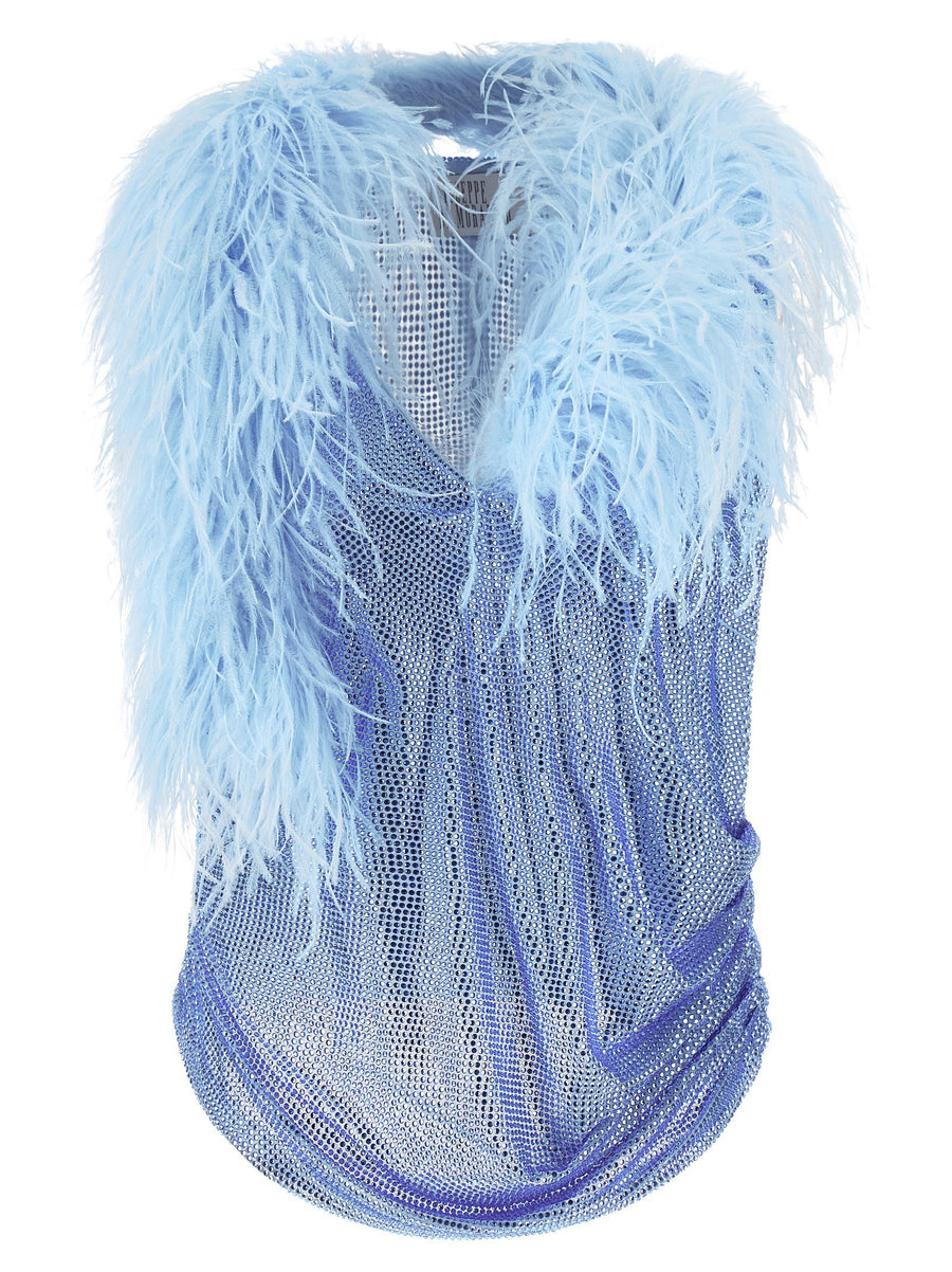 Giuseppe Di Morabito Mesh and Feather Tank Top — Blue