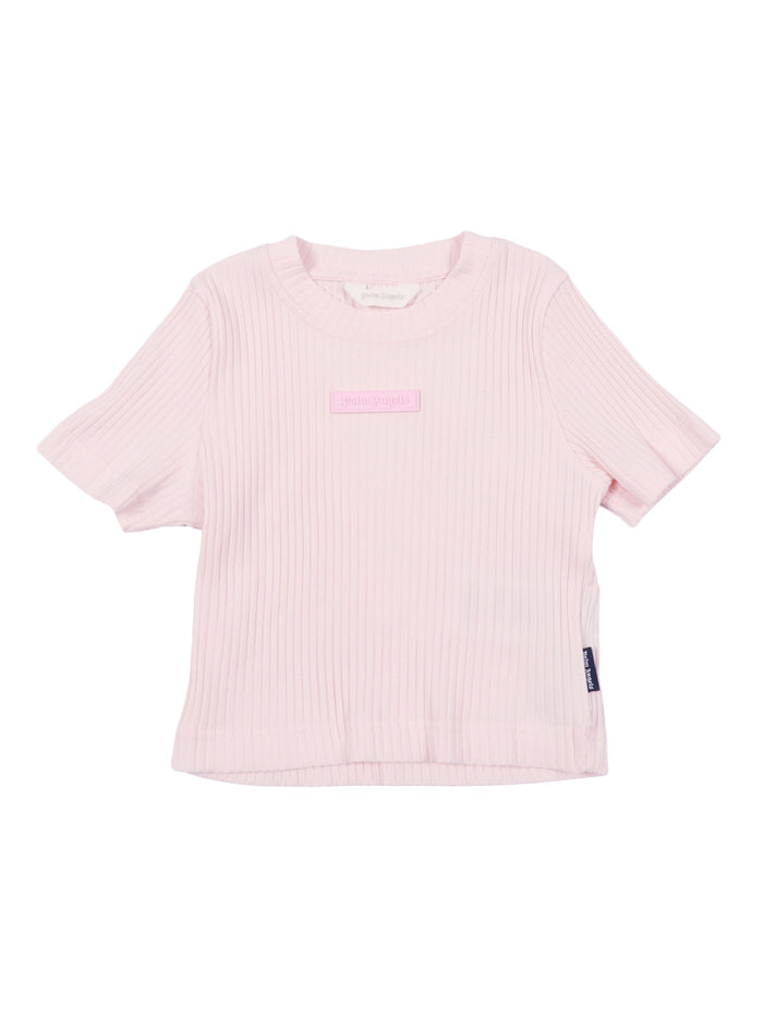 Logo Rib Baby Tee S-S Girl Pink Cotton Elastane Short Sleeves T-shirt
