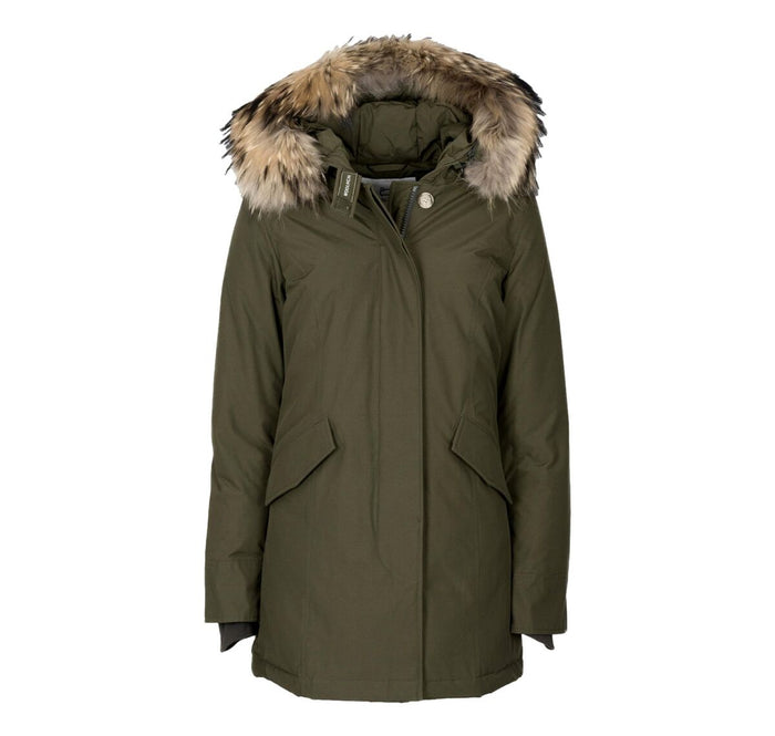 Arctic Racoon Parka Green Cotton Polyester Jacket