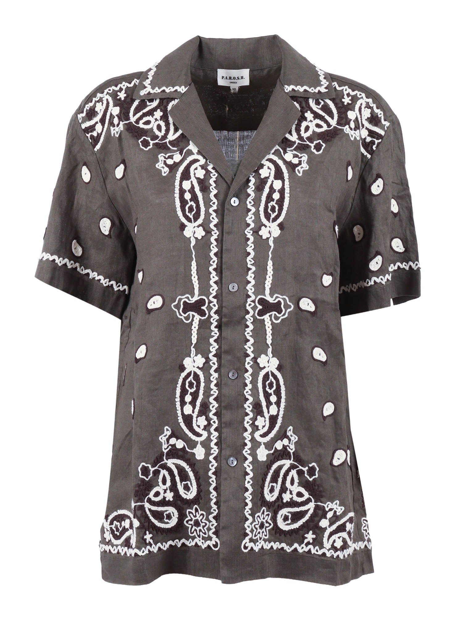 SHIRT WITH EMBROIDERY Green Linen
