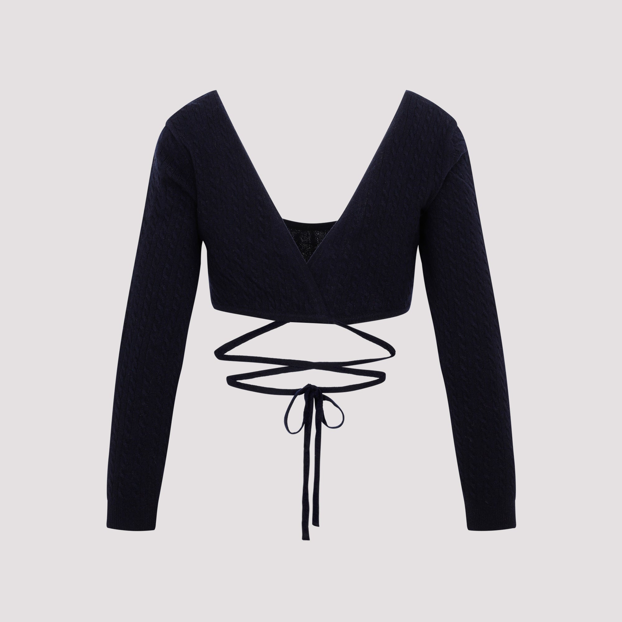 Wrap Knitted Top Black Wool Cashmere