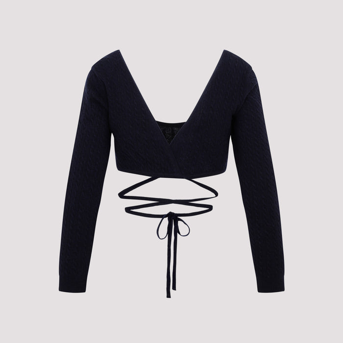 Wrap Knitted Top Black Wool Cashmere