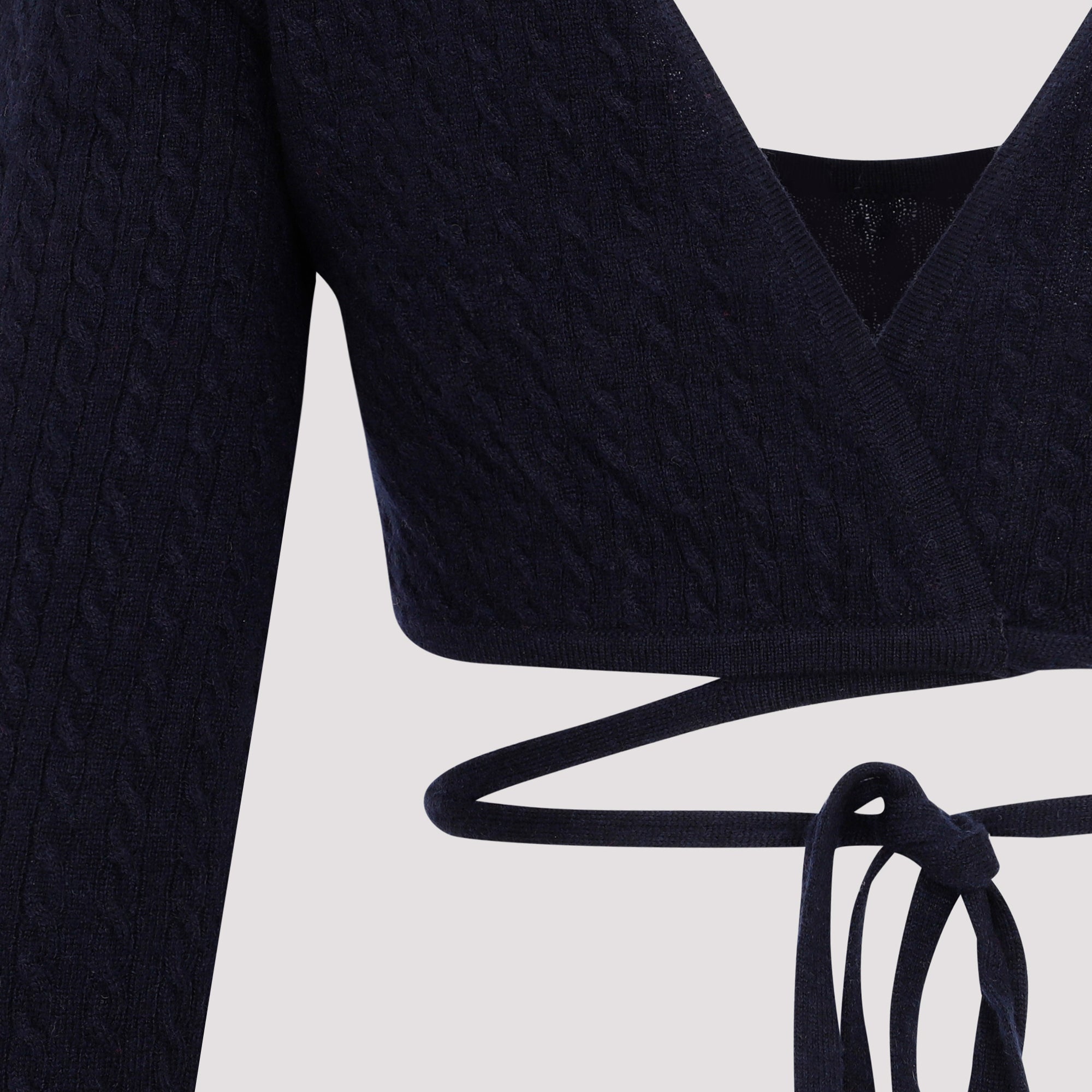 Wrap Knitted Top Black Wool Cashmere