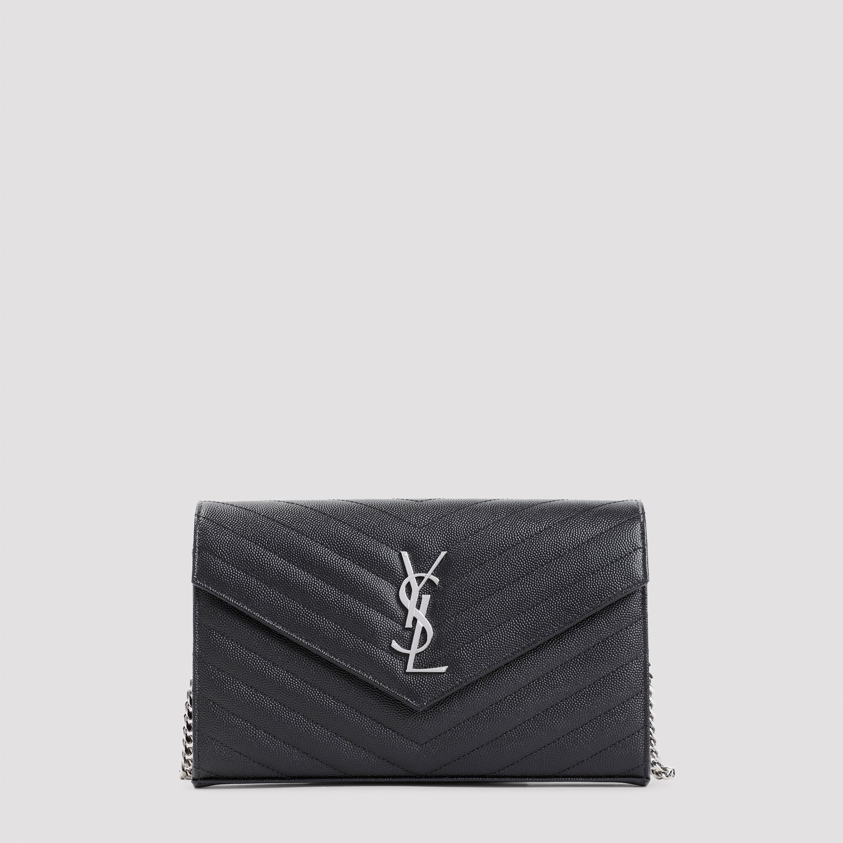 Ysl Chain Wallet Black Matelasse` Leather Smallleathergoods