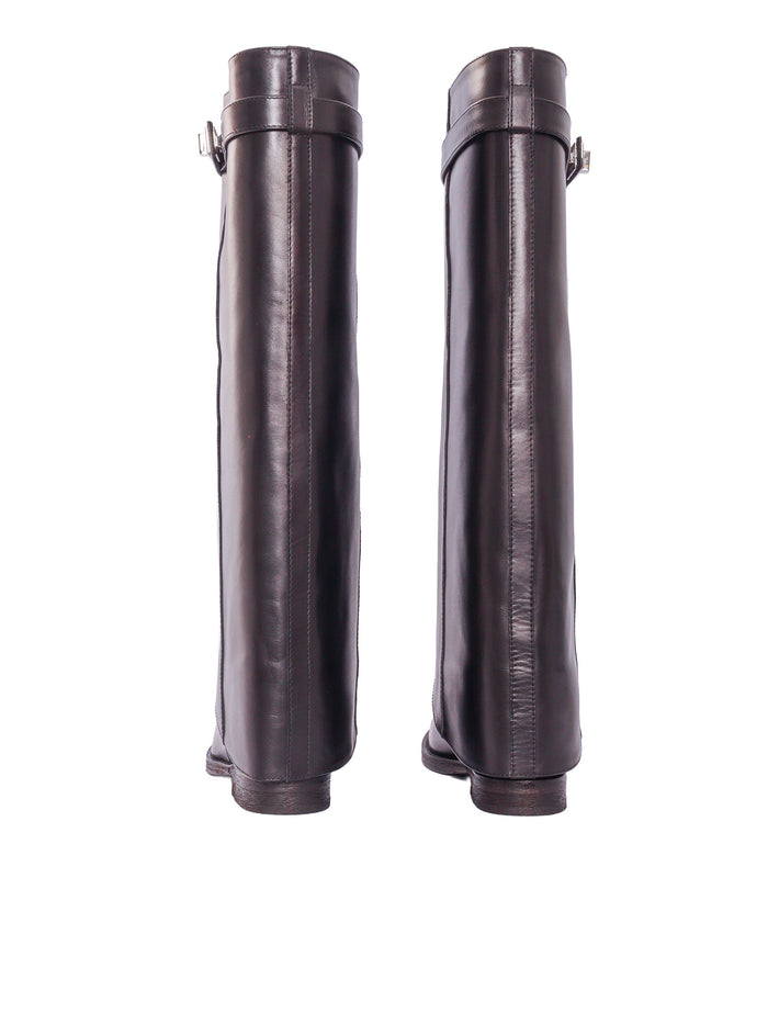 Cuffed Boot With Padlock Black Leather Sole Rubber