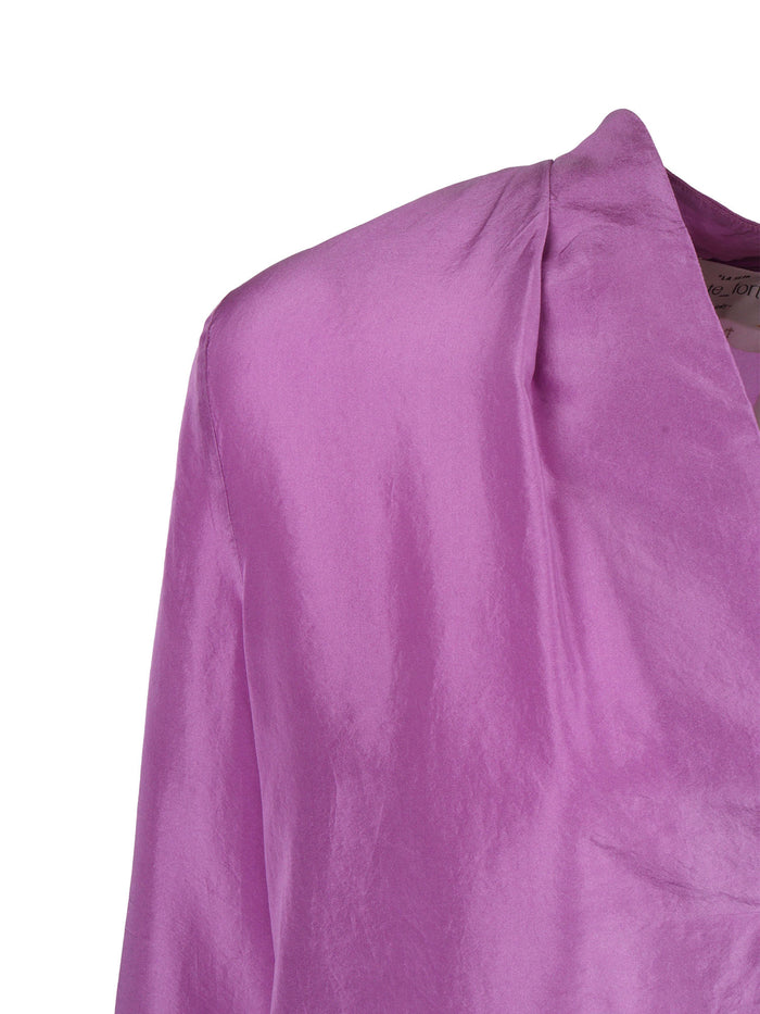 Long-Sleeved V-Neck Silk Habotai Purple V Neck