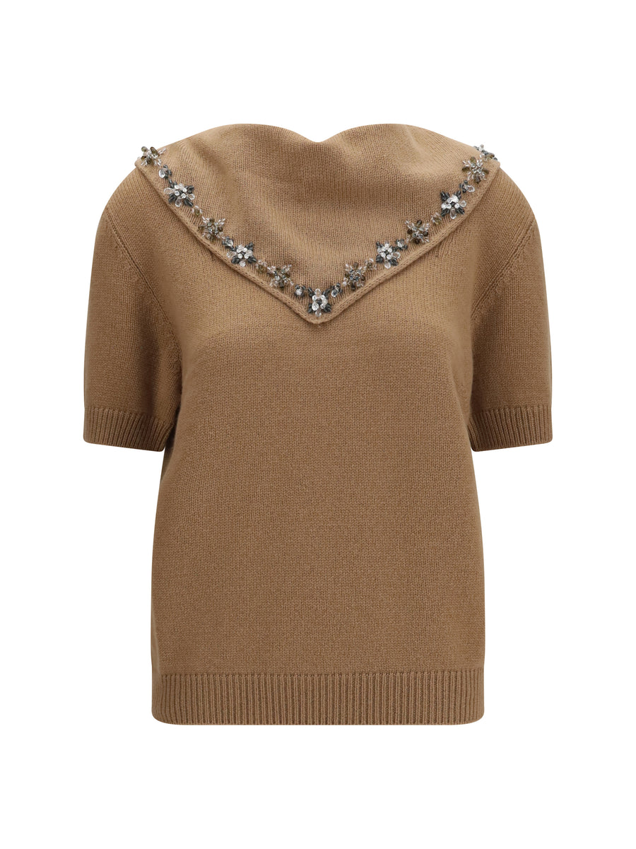 Cashmere Sweater With Jewel Scarf Camel Sweatshirts