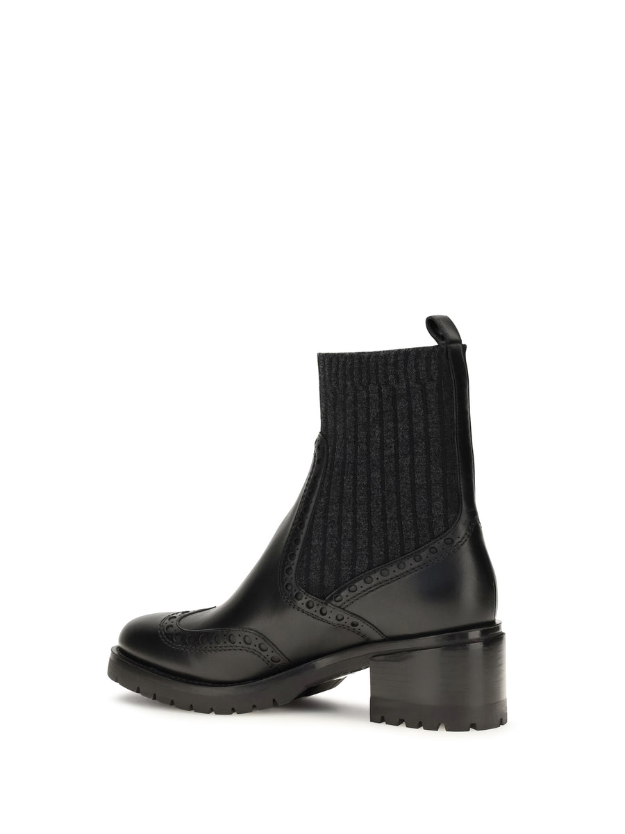 Calfskin Ankle Boots Ferret Black Upper With Fabric
