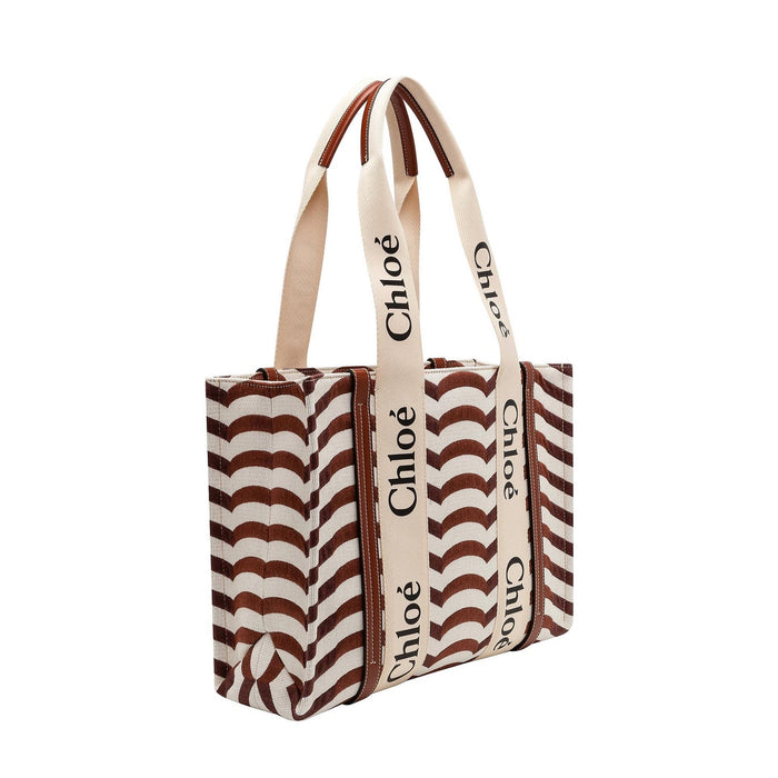 Chloé Woody Medium Tote Bag Beige Linen
